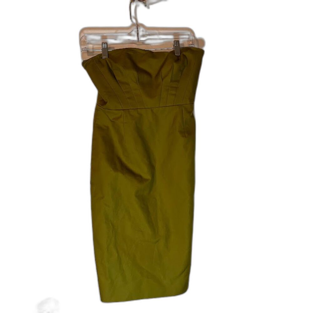 J Crew Women's Dress SZ 4P Strapless Olive Green Fully Lined Cotton Tropicalcore
